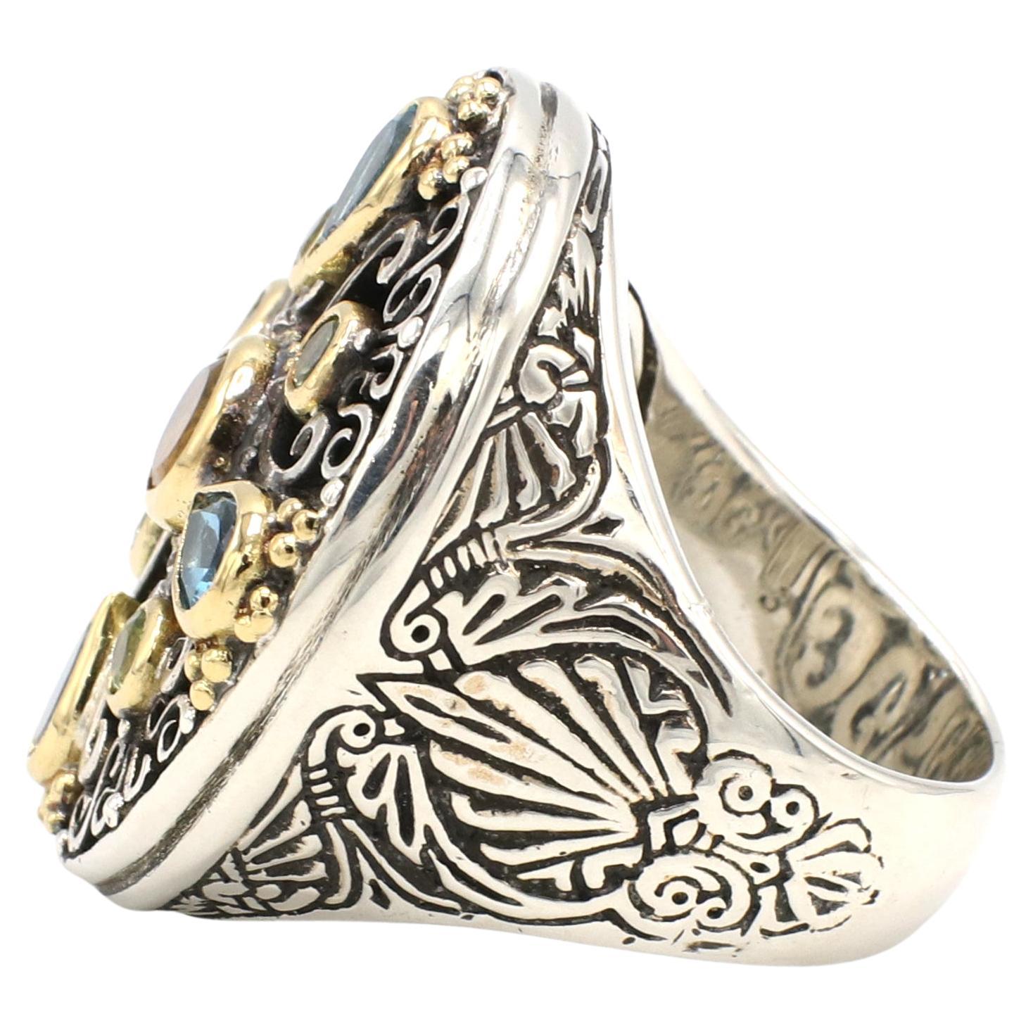 Konstantino Sterling Silver & Gold Multi-Colored Gemstone Ring In Excellent Condition In  Baltimore, MD