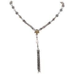 Konstantino Sterling Silver Pearl and Aqua Tassel Necklace 