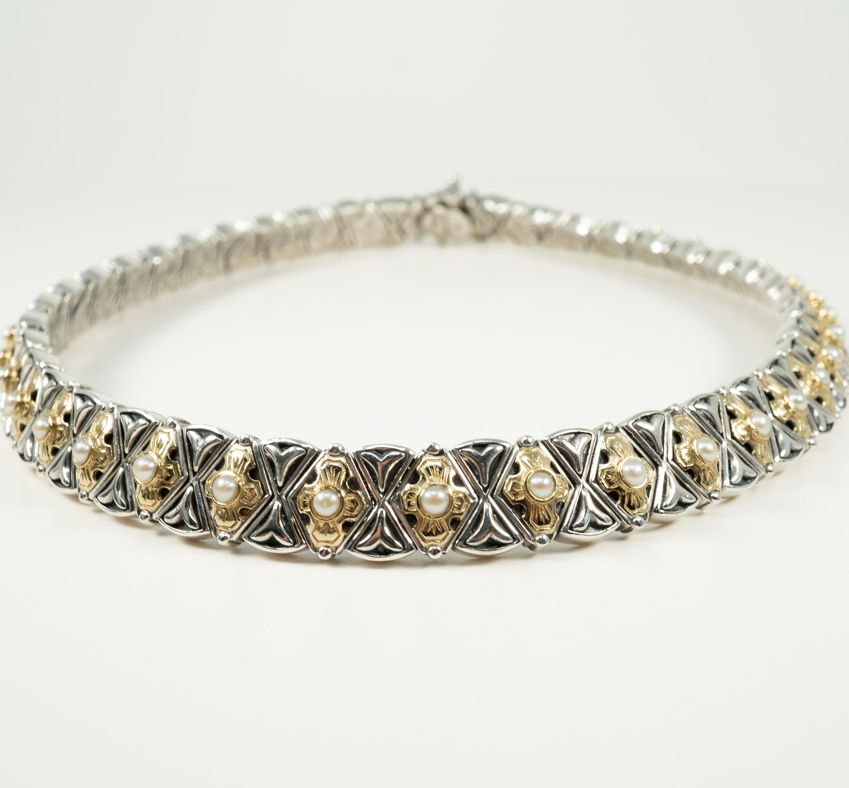 Konstantino, Perlenkette aus Sterlingsilber und Gelbgold für Damen oder Herren