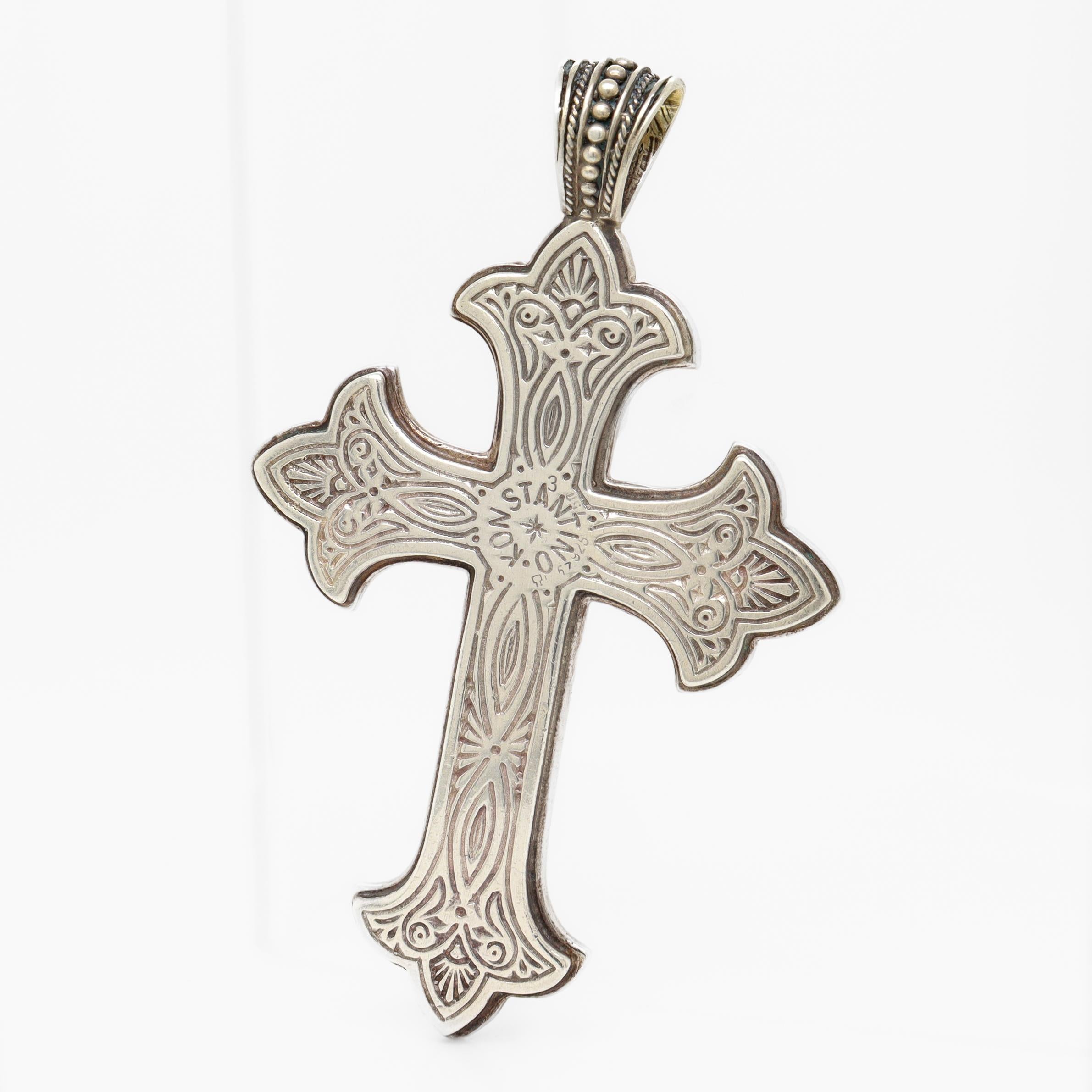 Femenino o masculino Konstantino Colgante de Cruz de Plata de Ley y Oro de 18K con Detalles de Ónix en venta