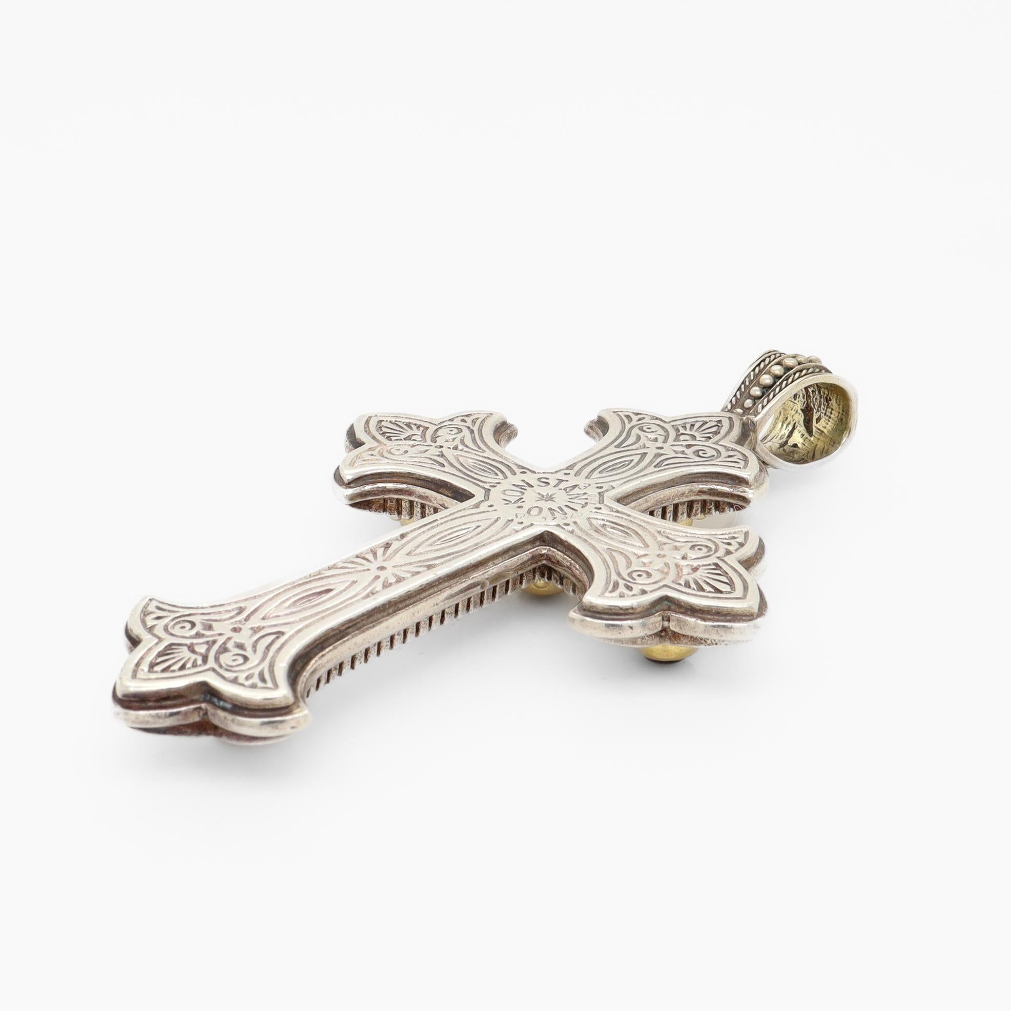 Konstantino Colgante de Cruz de Plata de Ley y Oro de 18K con Detalles de Ónix en venta 2