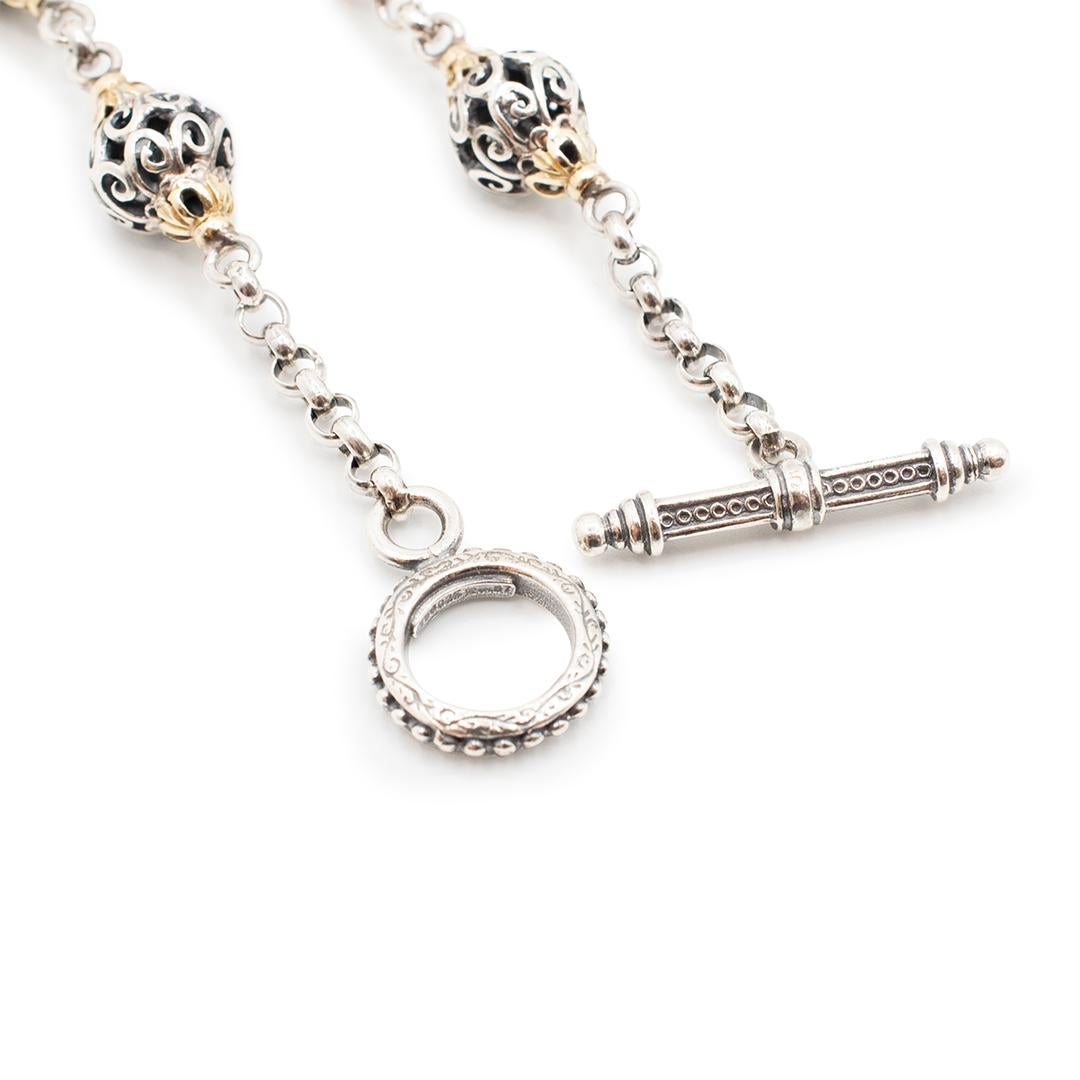 Konstantino Vintage 925 Sterlingsilber & 18k Gelbgold Texturierte Perlen Halskette (Rundschliff)