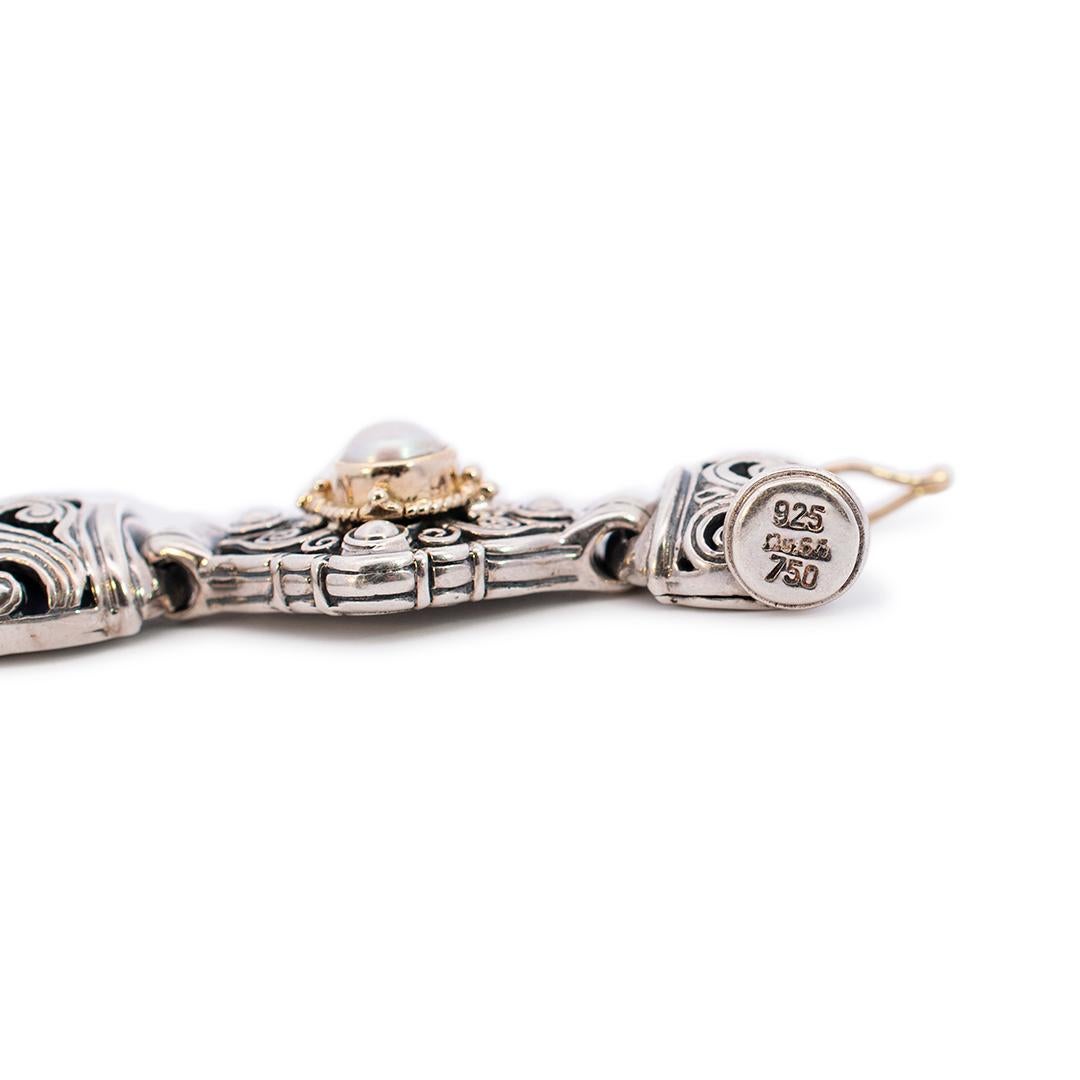 Konstantino Vintage-Armband aus Sterlingsilber und 18 Karat Gelbgold mit strukturierten Perlen im Zustand „Hervorragend“ im Angebot in Houston, TX
