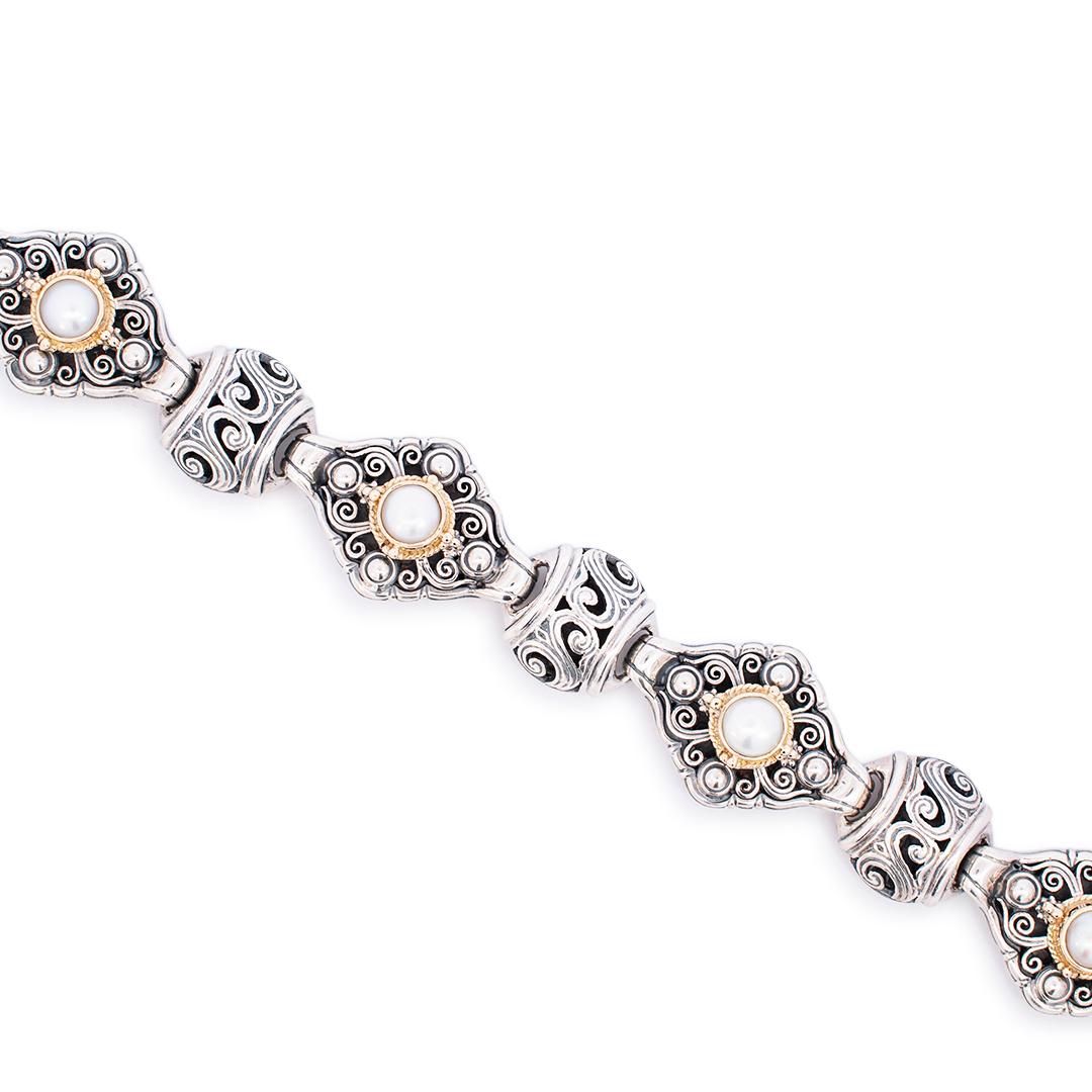 Konstantino Vintage-Armband aus Sterlingsilber und 18 Karat Gelbgold mit strukturierten Perlen im Angebot 1