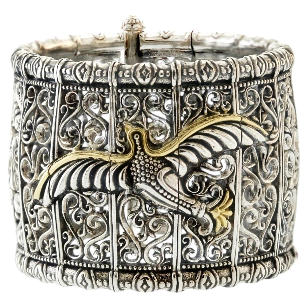 Pre-owned Konstantino Women's Metallic Paradise Sterling & 18k Gold Wide Bracelet In Multi