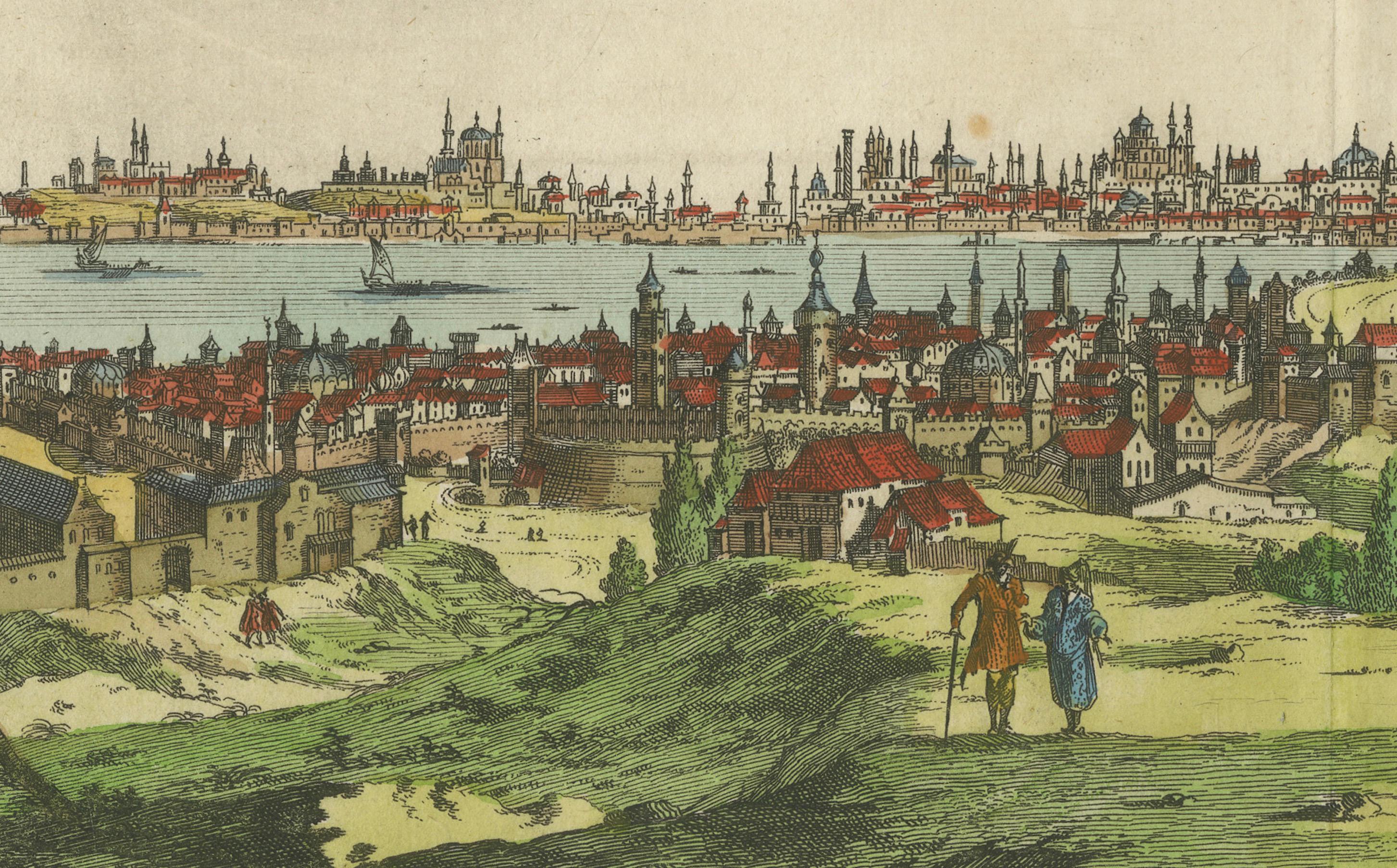Konstantinopel - Vista panorámica de Estambul por François Halma, 1705

Este atractivo grabado coloreado a mano de 