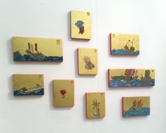 Iris Missouriensis, inchiostro, tempera all'uovo e foglia d'oro, fiore architettonico