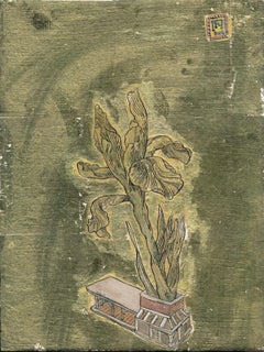 Iris Missouriensis, Ink, egg tempera and gold leaf, architectural flower