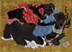 Shunga I - Pittura erotica contemporanea a foglia d'oro con influenze giapponesi