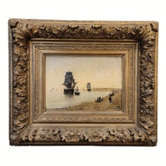 Olio su tela Impressionista Tramonto in riva al mare Scuola Konstantino Volanakis