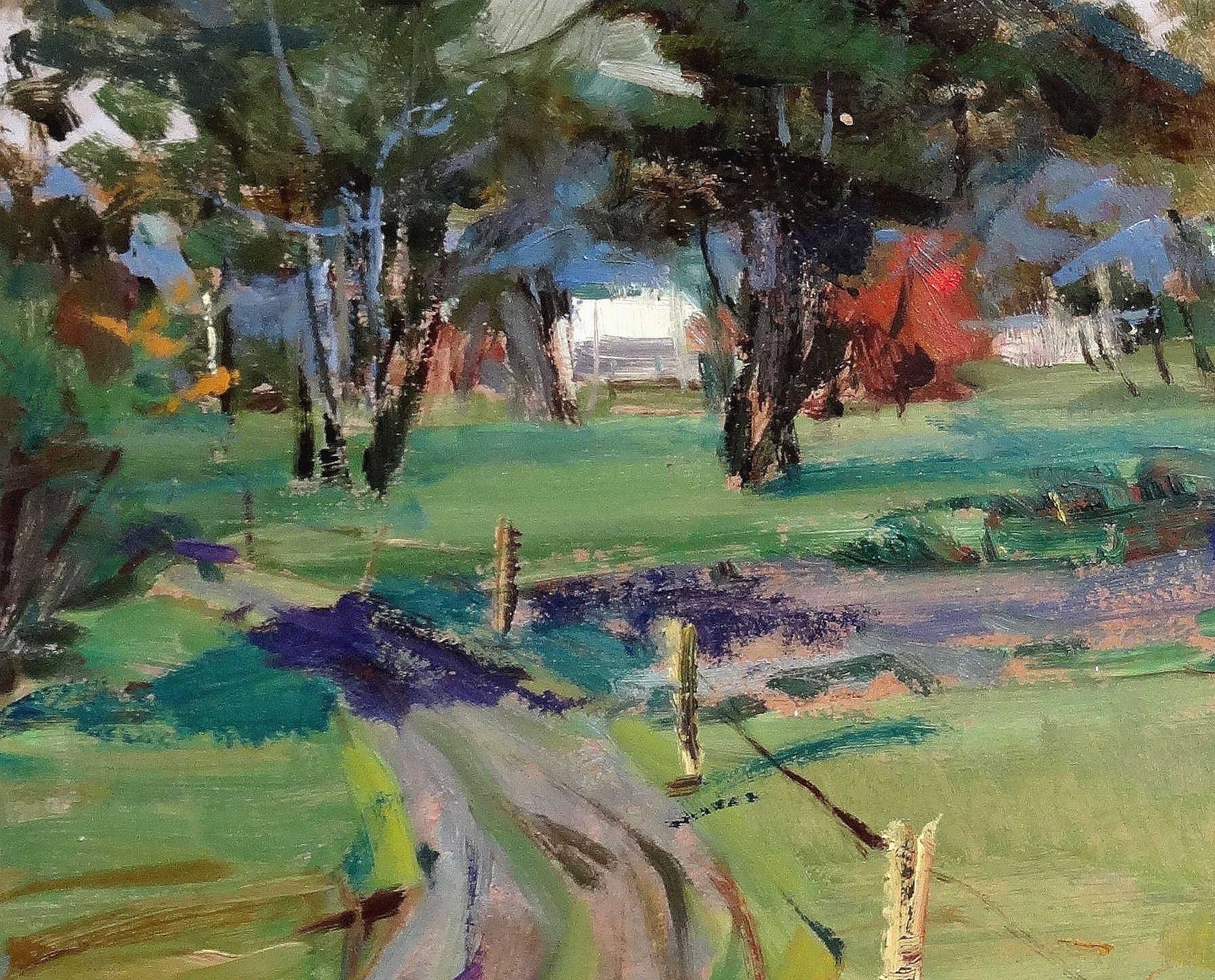 Village. 1975, Öl auf Karton, 54,5x70 cm (Realismus), Painting, von Konstantins Andrejevs