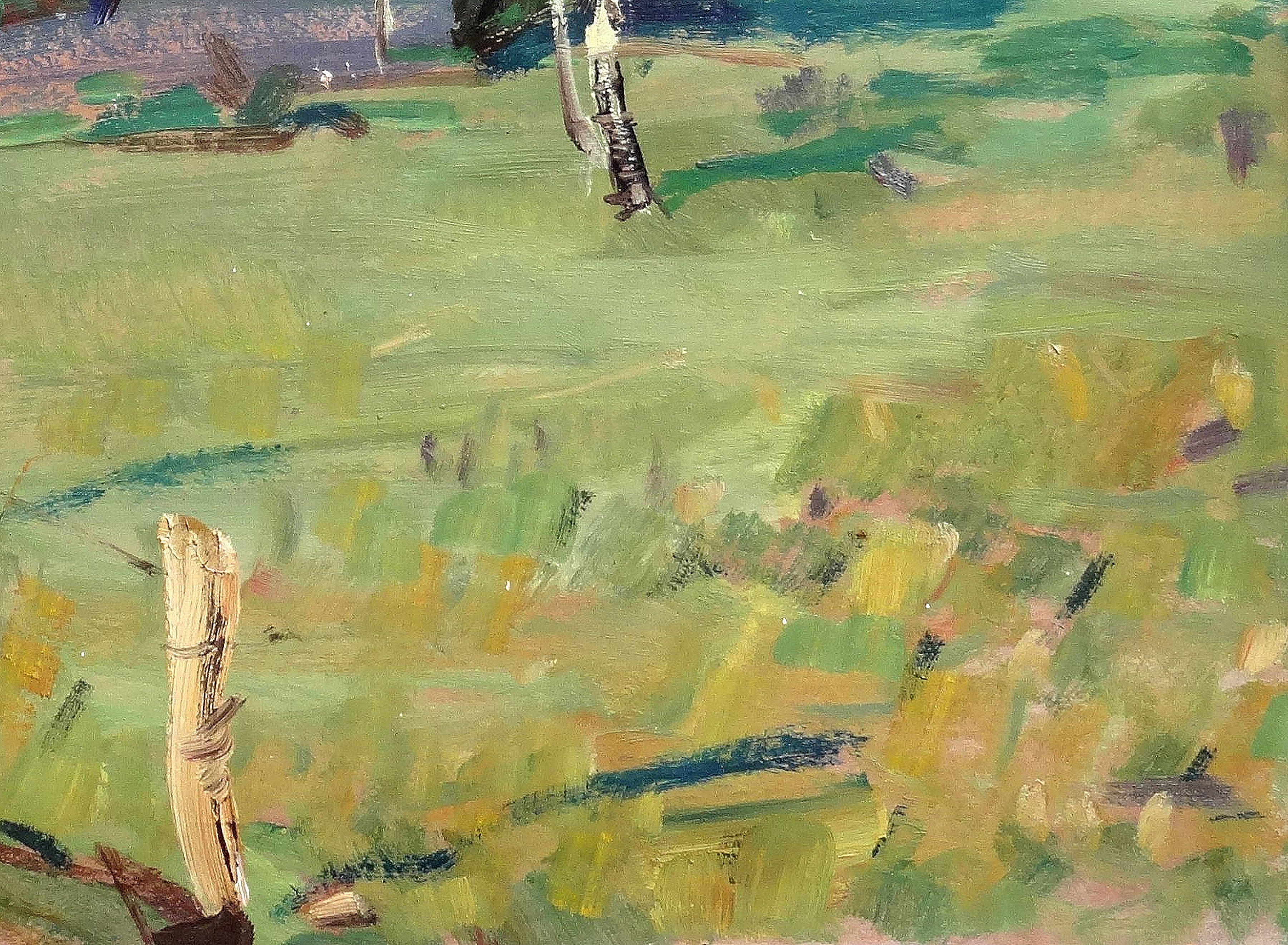 Dorf. 1975, Öl auf Karton, 54,5x70 cm

Konstantin Andrejew (1914-1981) - Maler.

Er hatte ein ausgeprägtes Gespür für Malerei und arbeitete bereits in den 1930er Jahren in Leningrader Verlagsbüros mit und bekleidete eine Position als Leiter des