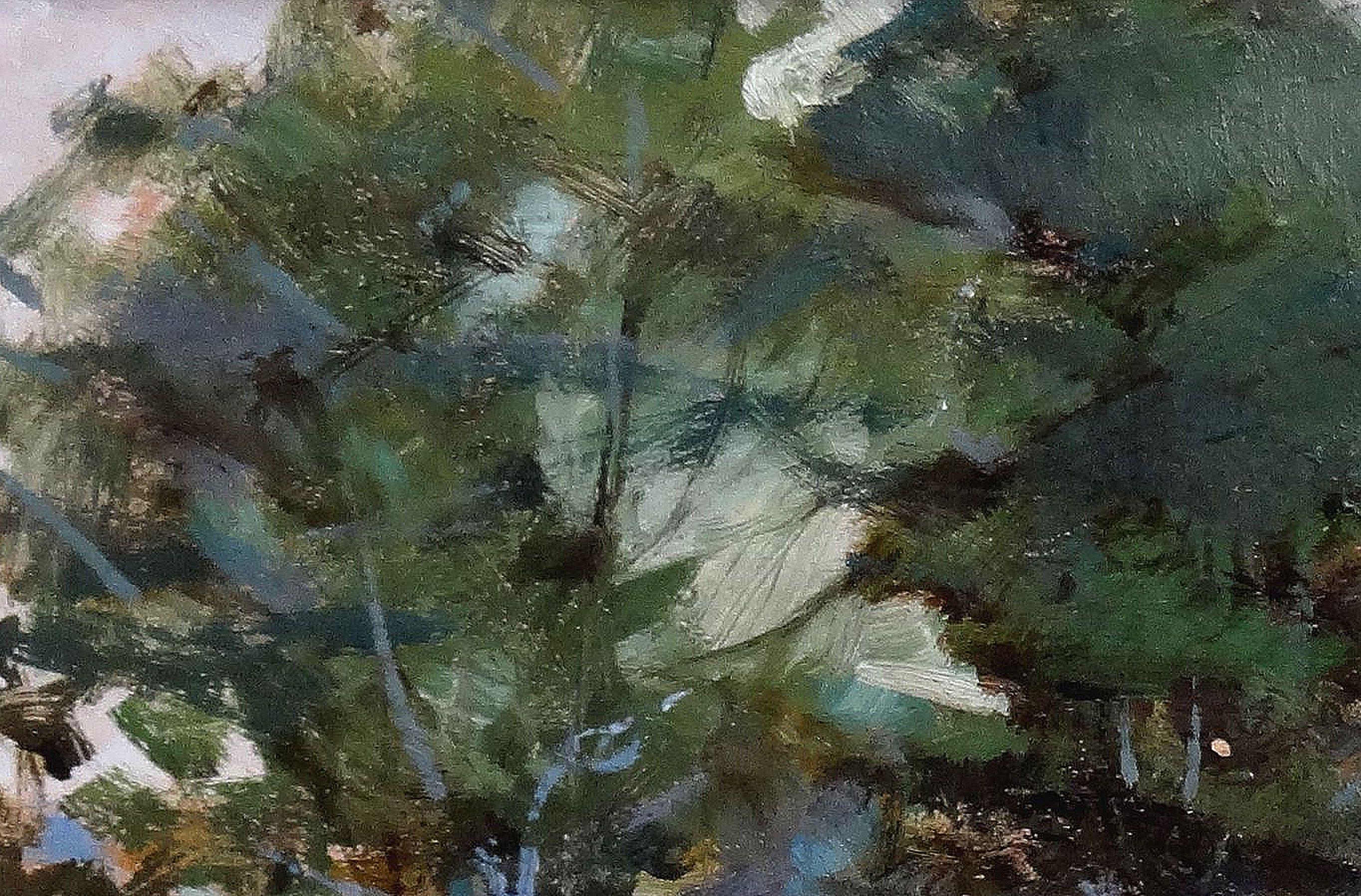 Village. 1975, Öl auf Karton, 54,5x70 cm im Angebot 1