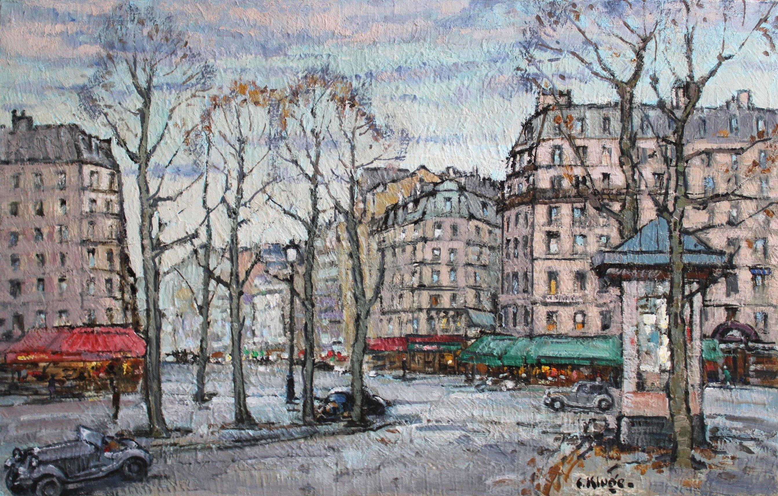 Paysage urbain, huile/toile, 61x91 cm en vente 1