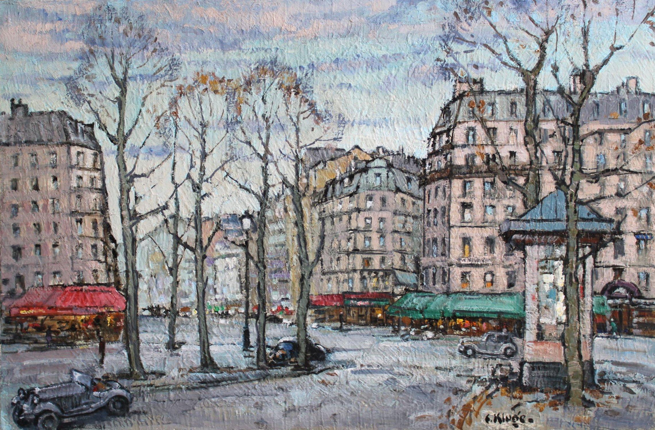 Paysage urbain, huile/toile, 61x91 cm - Painting de Konstantins Kluge