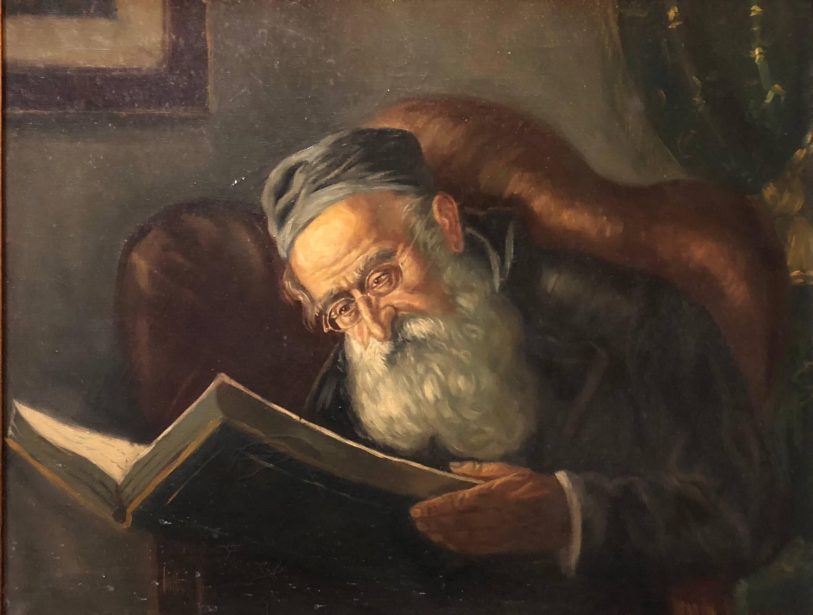 Arte judío polaco, El rabino, Pintura al óleo judaica - Painting Moderno de KONSTANTY SZEWCZENKO