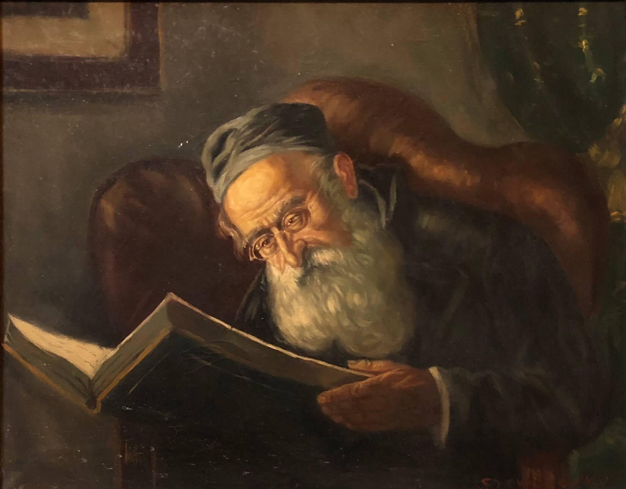 KONSTANTY SZEWCZENKO Portrait Painting - Polish Jewish Art, The Rabbi, Judaica Oil Painting