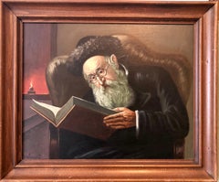 Polish Jewish Art, The Rabbi Studying, Judaica Oil Painting Szewczenko