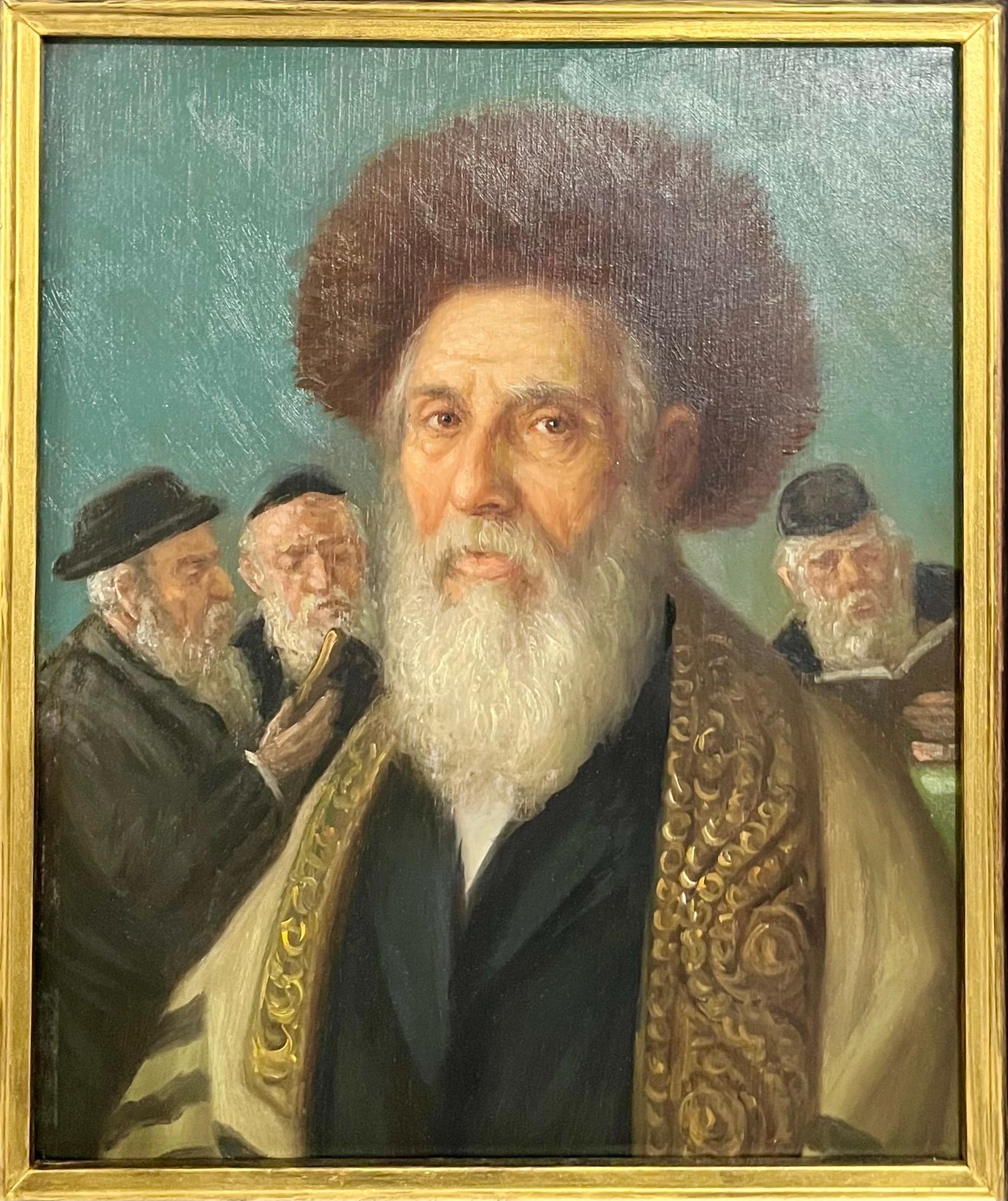 Polish Jewish Chassidic Rabbi Judaica Art Oil Painting Konstantin Szewczenko - Black Portrait Painting by KONSTANTY SZEWCZENKO