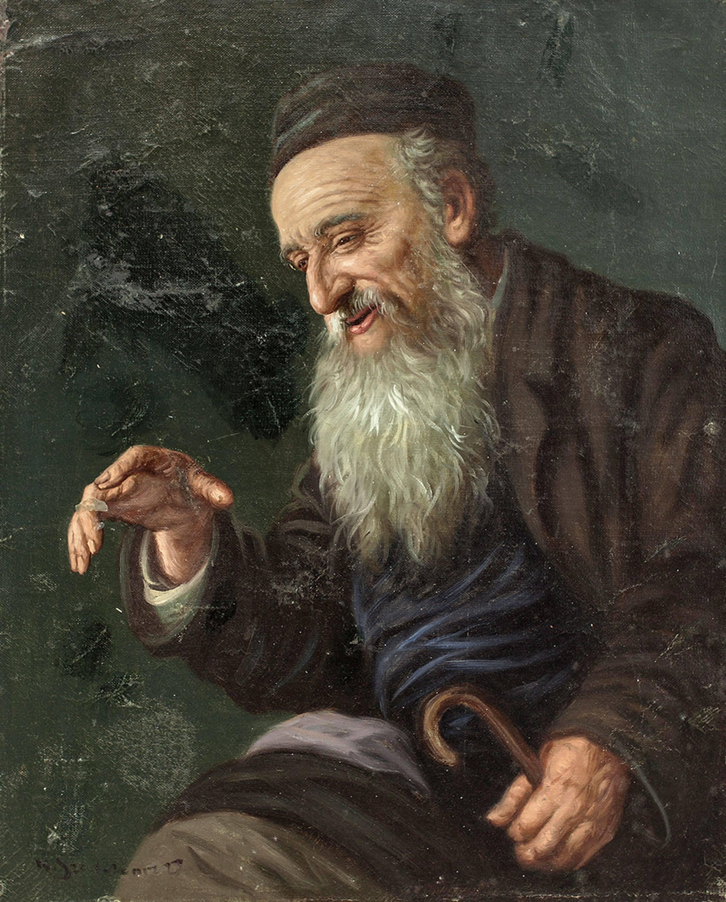 Senza titolo, Rabbino sorridente, pittura a olio giudaica, inizio XX secolo - Painting di KONSTANTY SZEWCZENKO