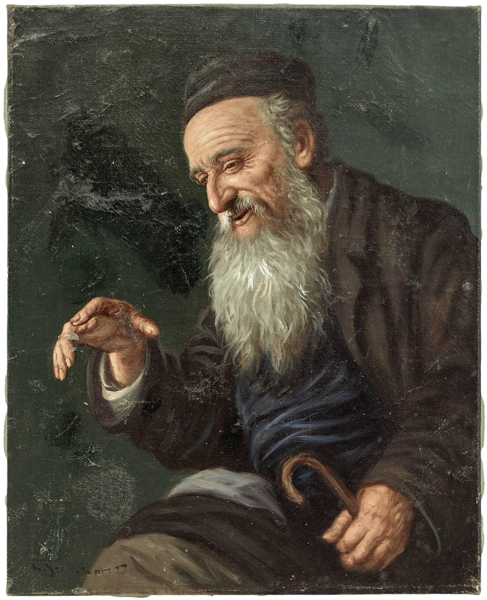 Portrait Painting KONSTANTY SZEWCZENKO - Sans titre, rabbin souriant, peinture à l
huile judaïque, début du 20e siècle