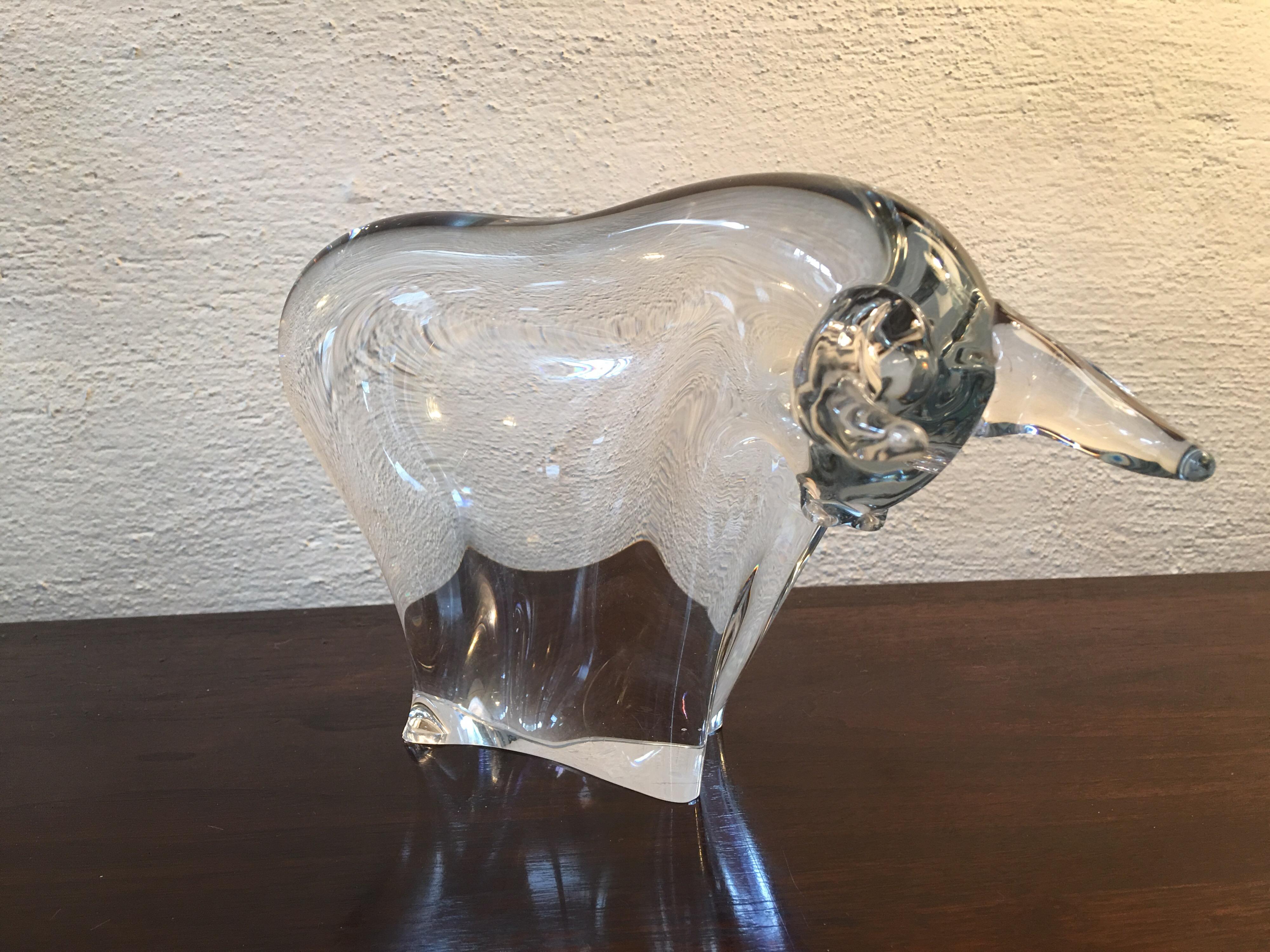 Glass bull by Konstglas. Founded by two Italian brothers Guiseppe and Benito Marcolin. Murano trained artists.