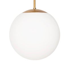 Scandinavian Modern Brass & Opal Glass Glob Ceiling Lamp, Sweden