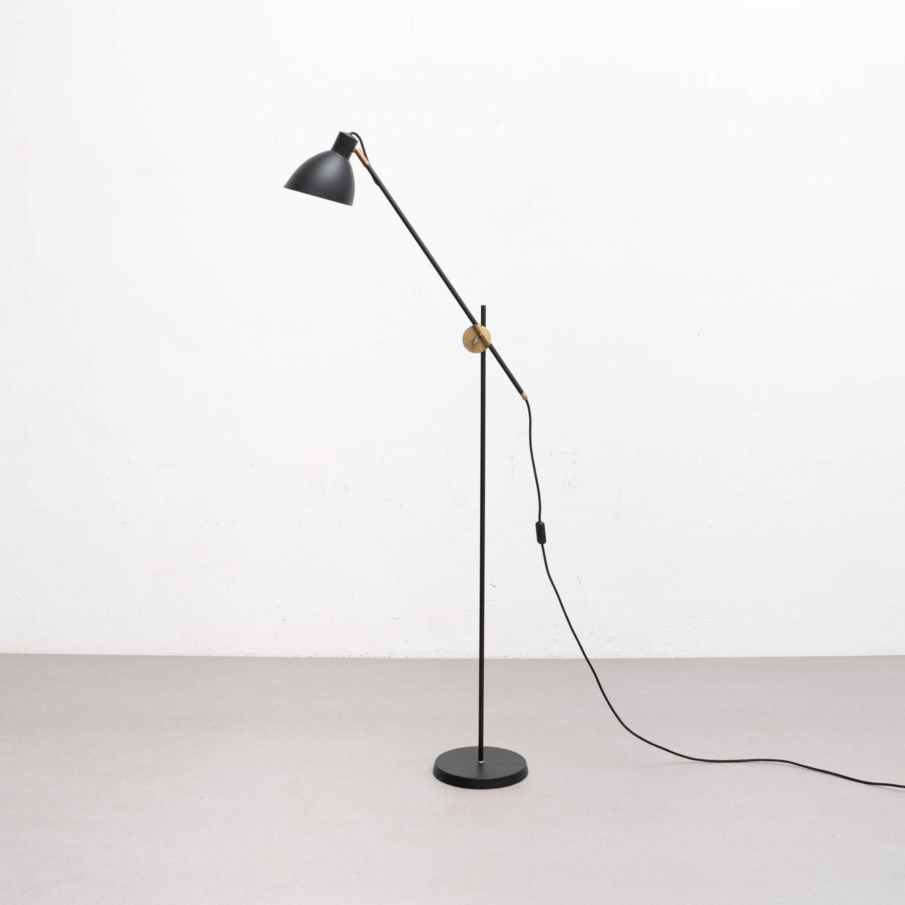 Scandinavian Modern Konsthantverk KH#1 Black Raw Brass Floor Lamp For Sale