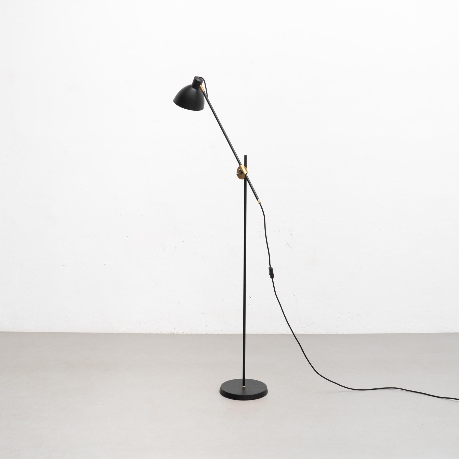 Swedish Konsthantverk KH#1 Black Raw Brass Floor Lamp For Sale