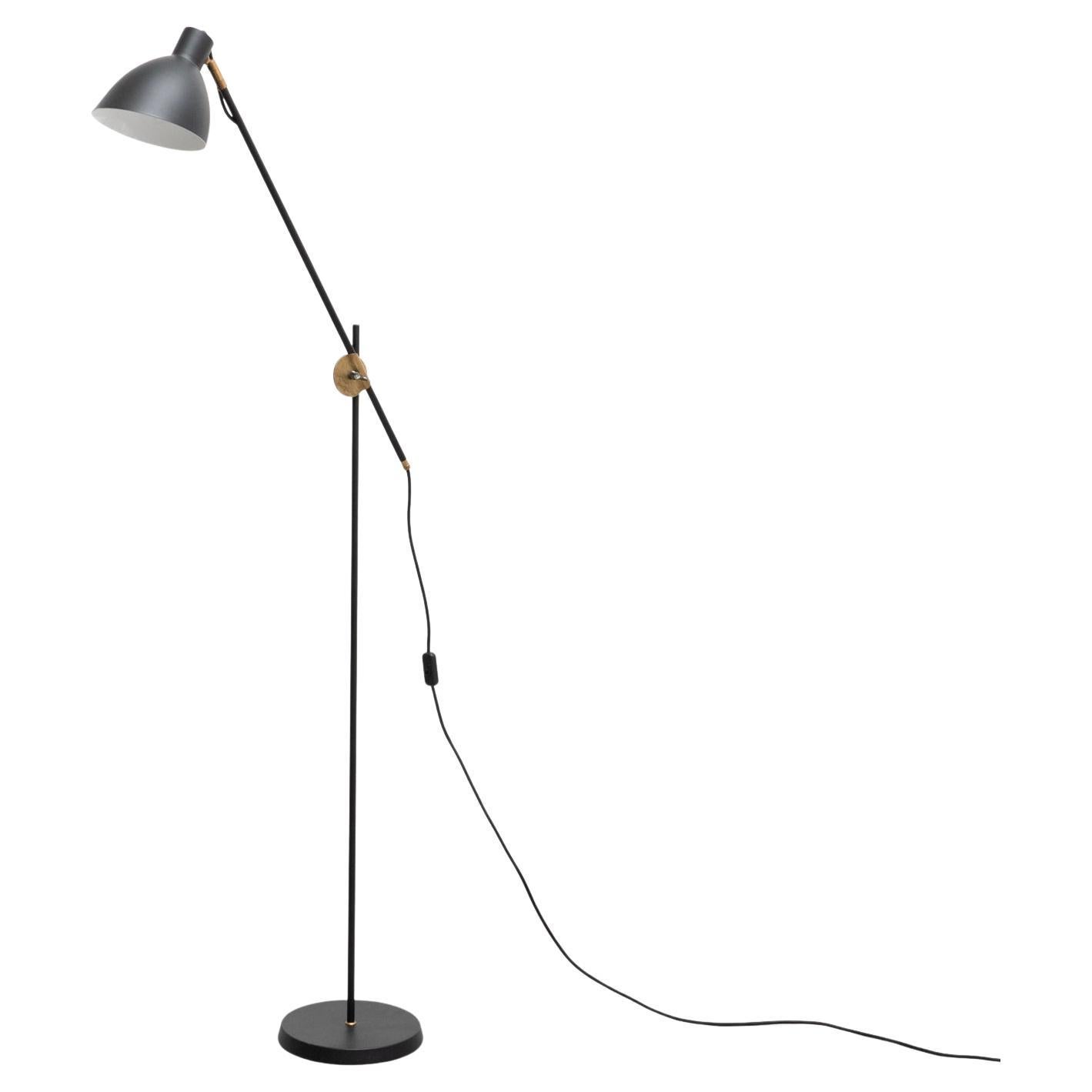 Konsthantverk KH#1 Black Raw Brass Floor Lamp For Sale