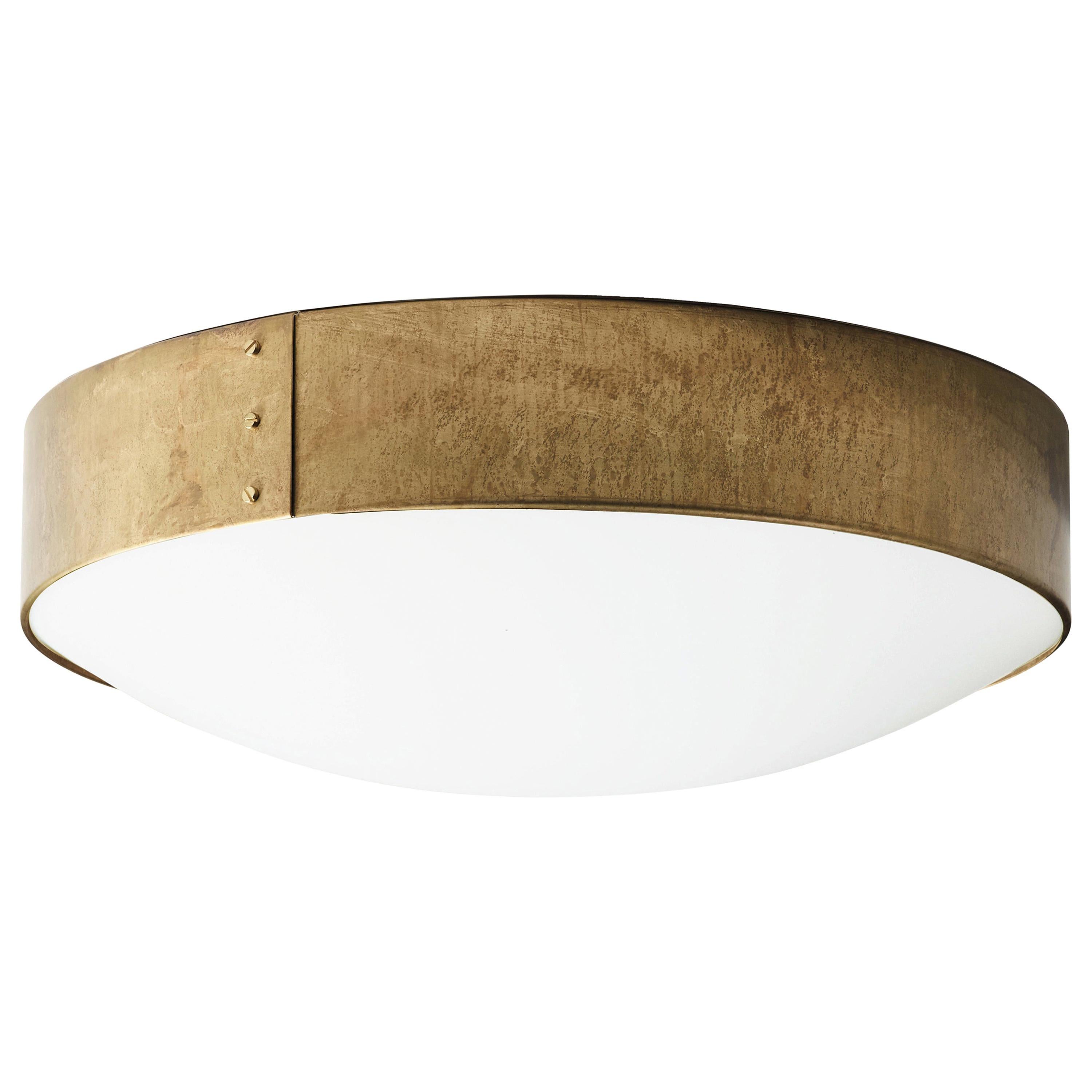 Konsthantverk Mid Century Modern Svep Large Raw Brass Ceiling Lamp (lampe de plafond en laiton brut)