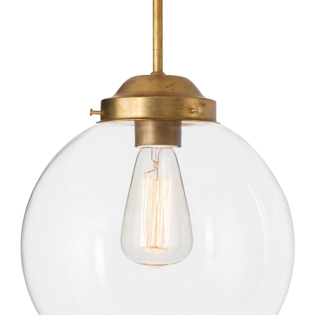 Scandinavian Modern Konsthantverk Pendant Globe Raw Brass Clear Glass Ceiling Lamp For Sale