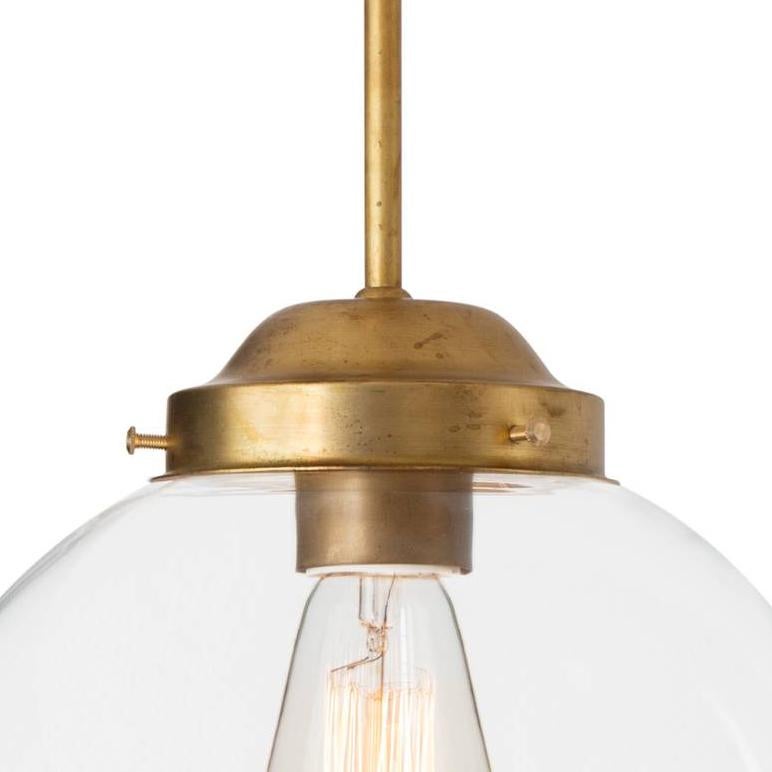 Swedish Konsthantverk Pendant Globe Raw Brass Clear Glass Ceiling Lamp For Sale