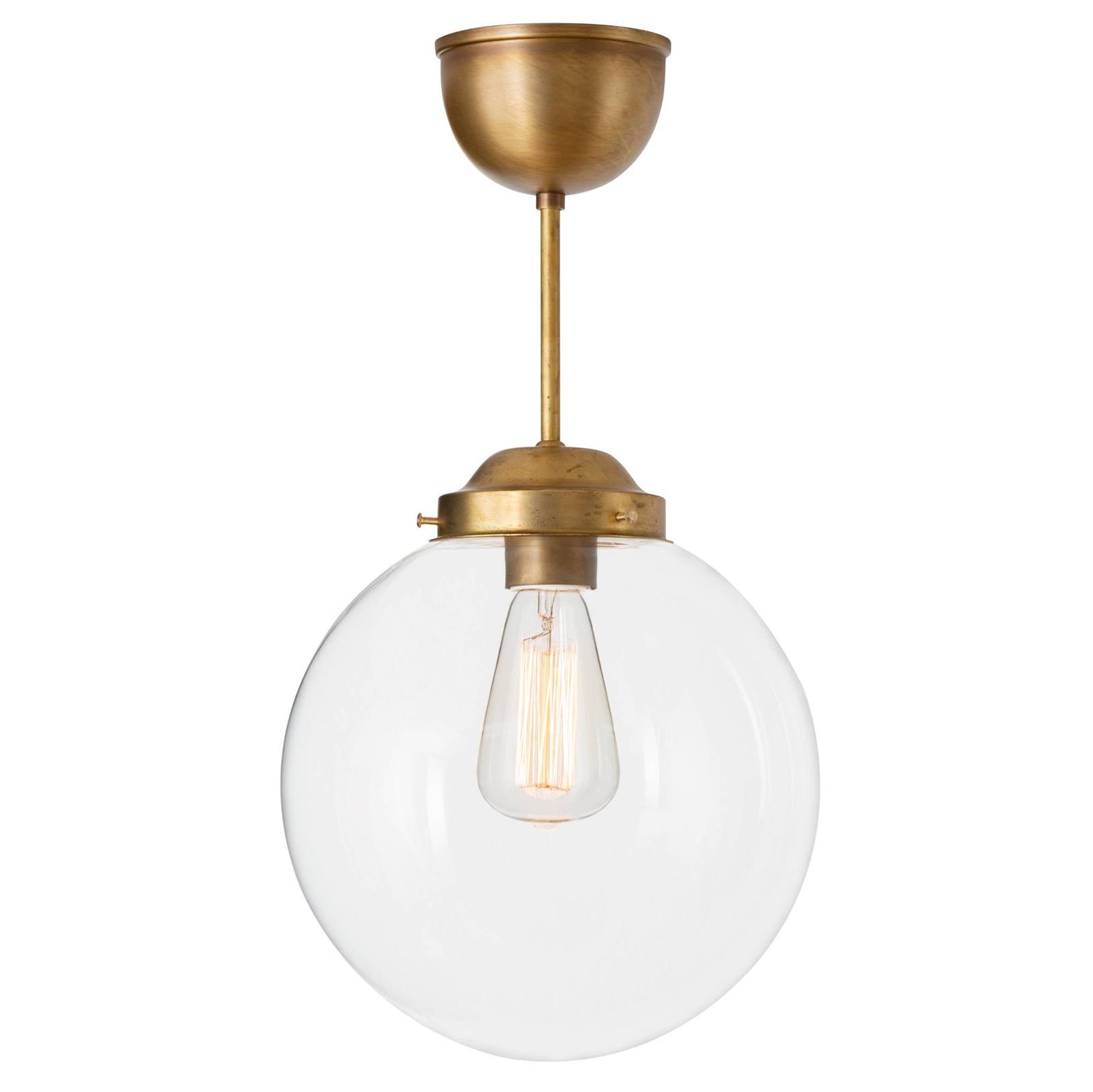 Contemporary Konsthantverk Pendant Globe Raw Brass Clear Glass Ceiling Lamp For Sale