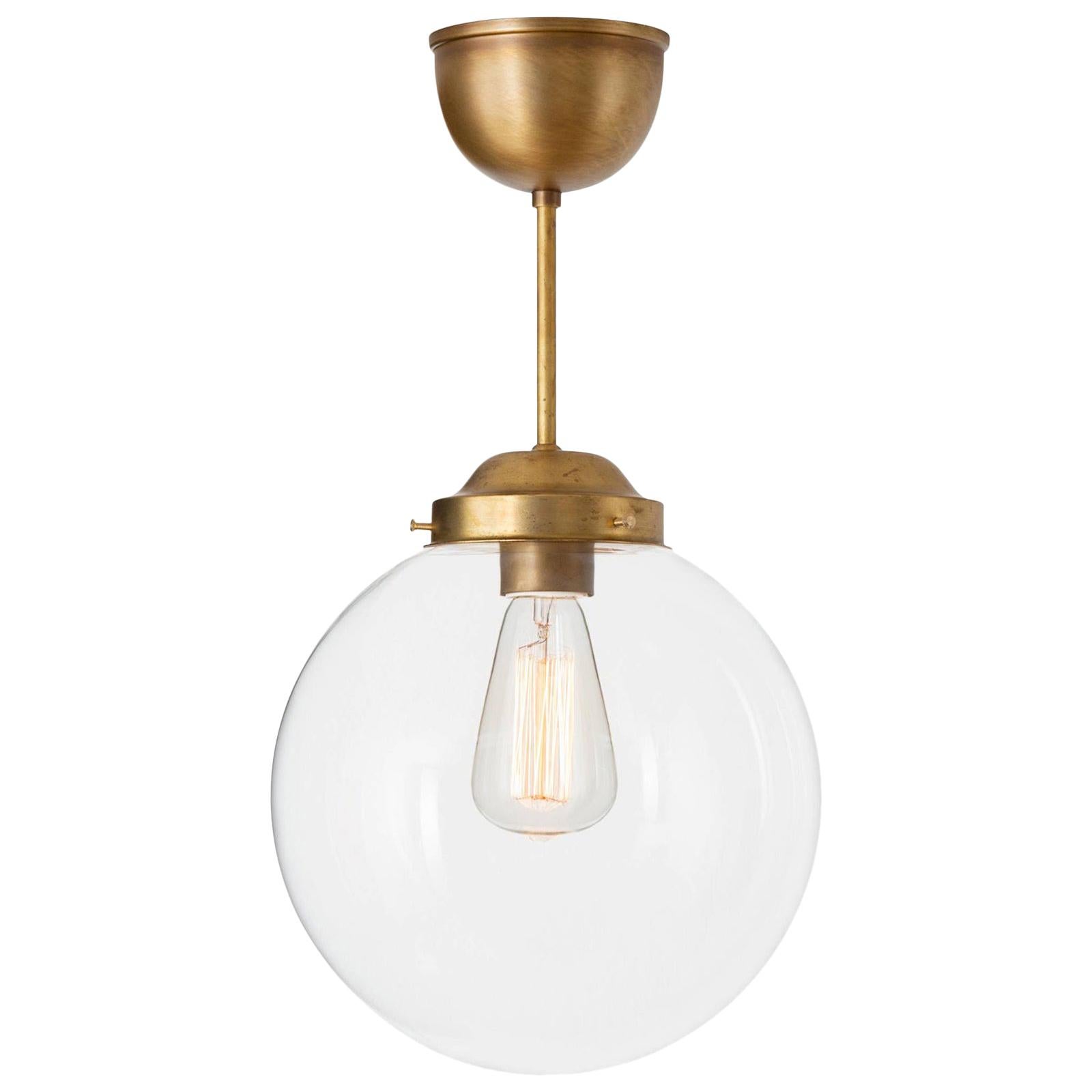 Konsthantverk Pendant Globe Raw Brass Clear Glass Ceiling Lamp For Sale