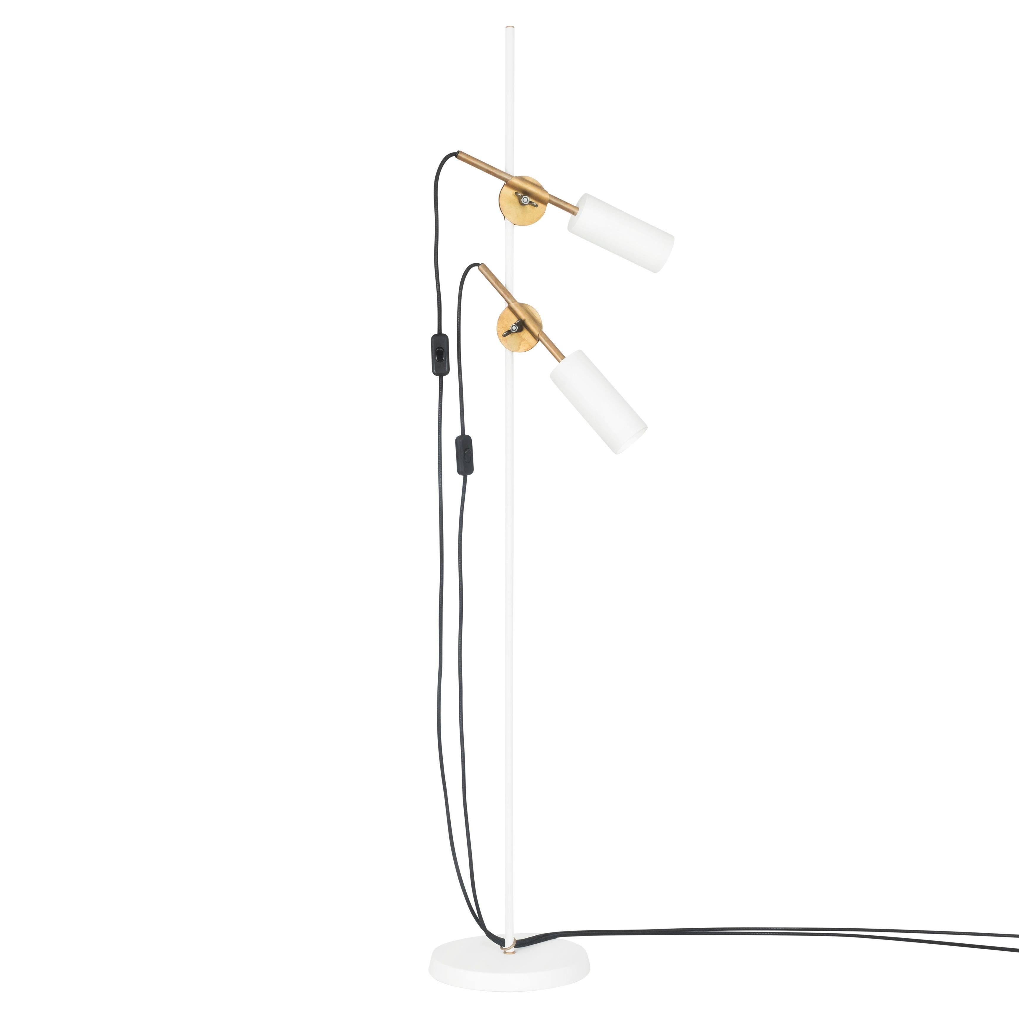 Johan Carpner STAV Two Arms Floor Lamp White Brass by Konsthantverk In New Condition In Barcelona, Barcelona