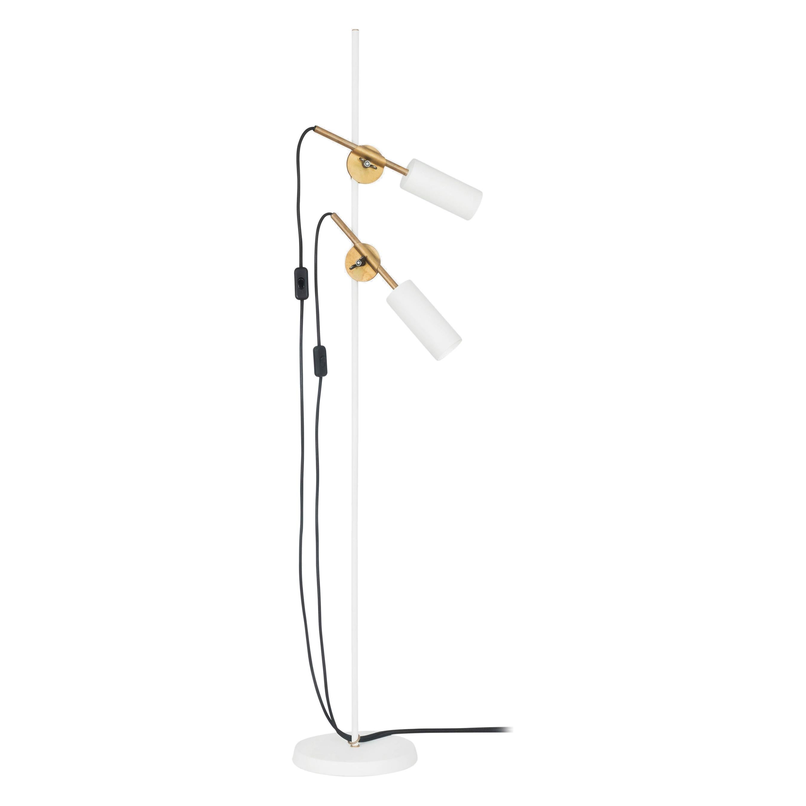 Johan Carpner STAV Two Arms Floor Lamp White Brass by Konsthantverk