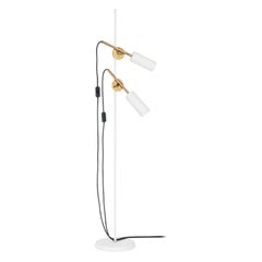 Johan Carpner STAV Two Arms Floor Lamp White Brass by Konsthantverk