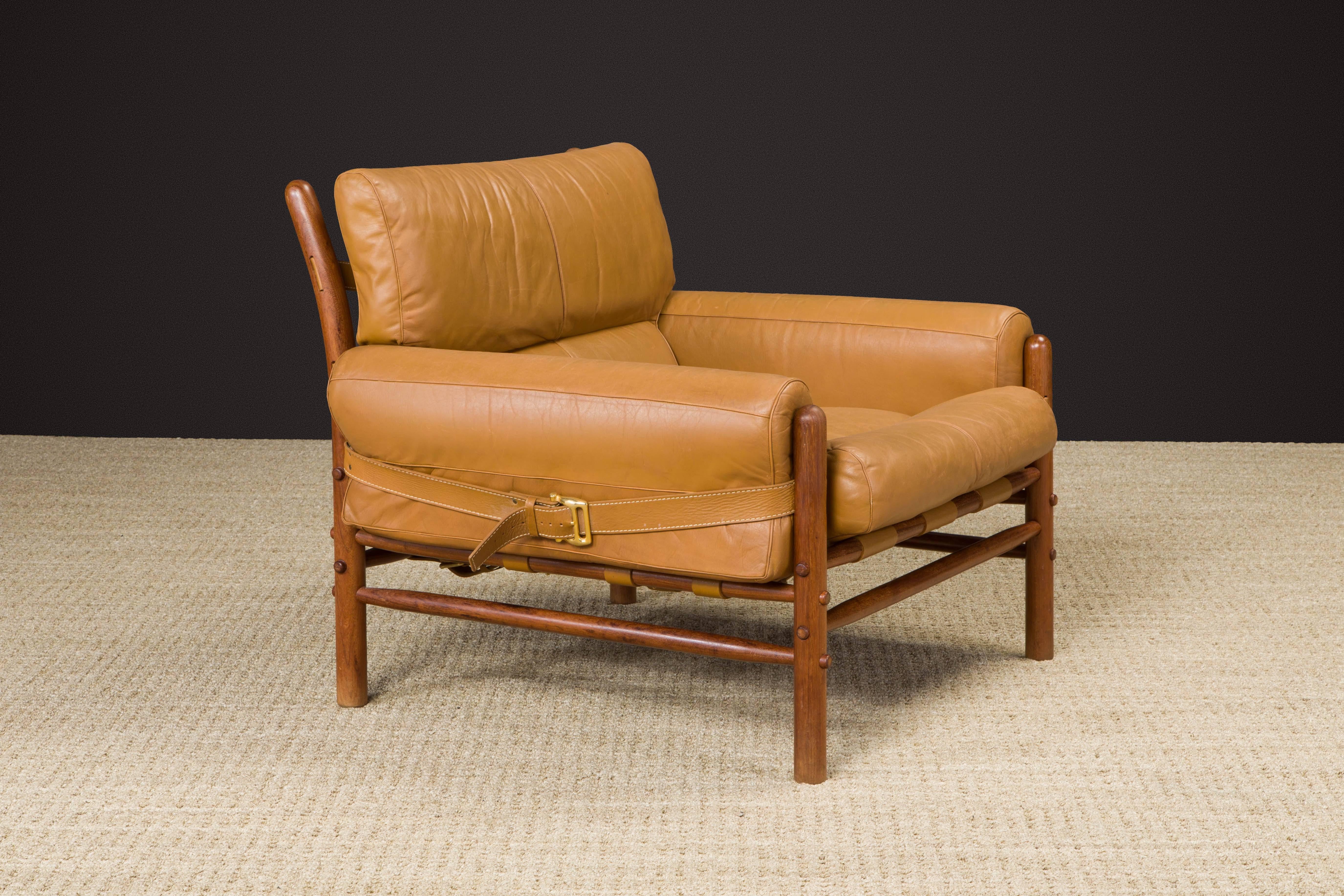 Scandinavian Modern 'Kontiki' Leather Safari Lounge Armchair by Arne Norell, 1970s, Signed