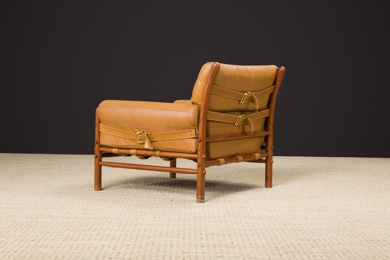 'Kontiki' Leather Safari Lounge Armchair by Arne Norell, 1970s, Signed 2