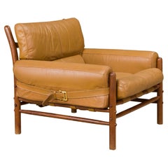 Fauteuil Safari Lounge en Cuir 'Kontiki' d'Arne Norell, 1970, Signé