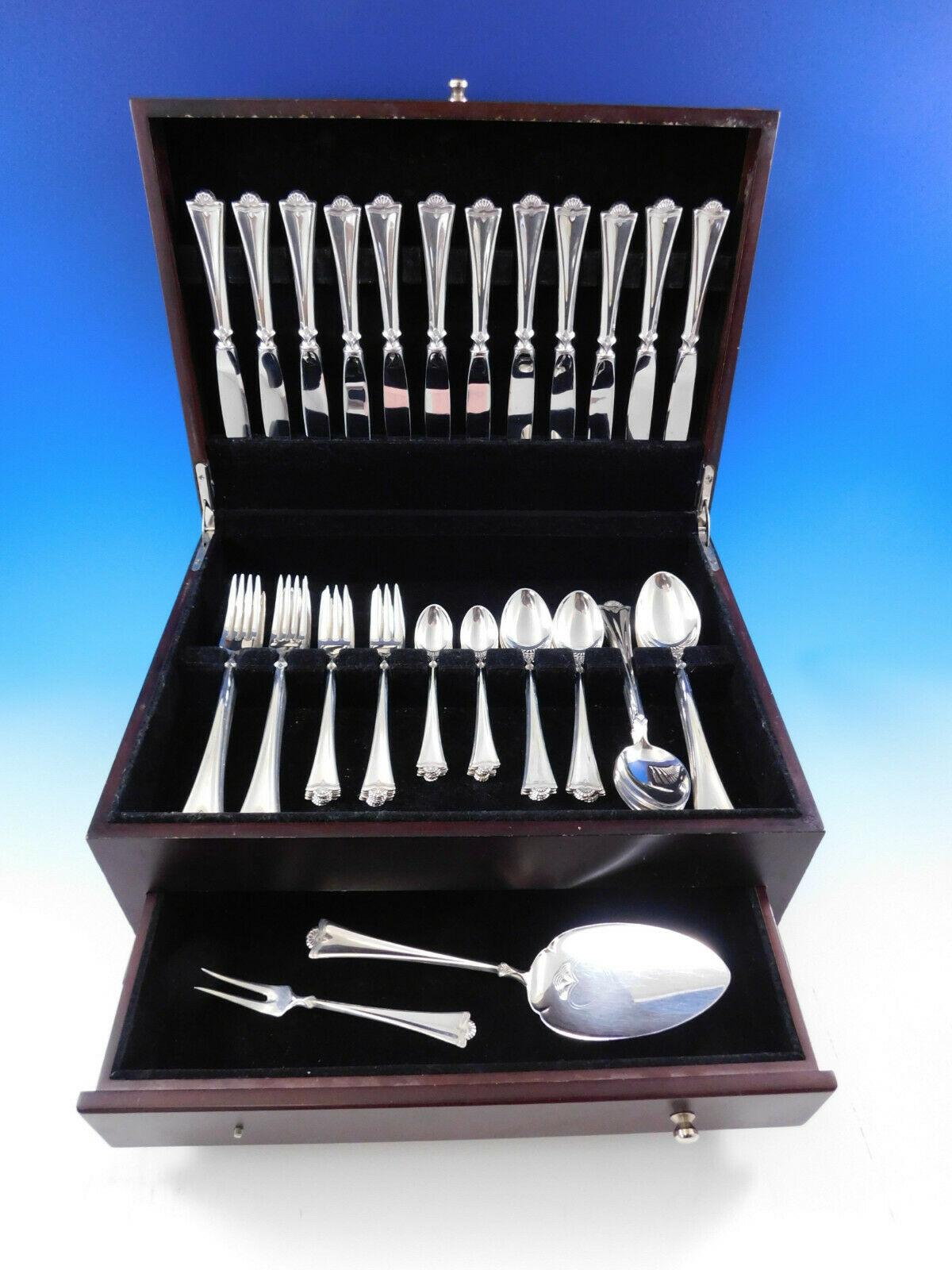 Rare Konval by Th. Olsens 830 silver Scandinavian Modern flatware set - 73 pieces. This set includes:

12 knives, 8 1/2