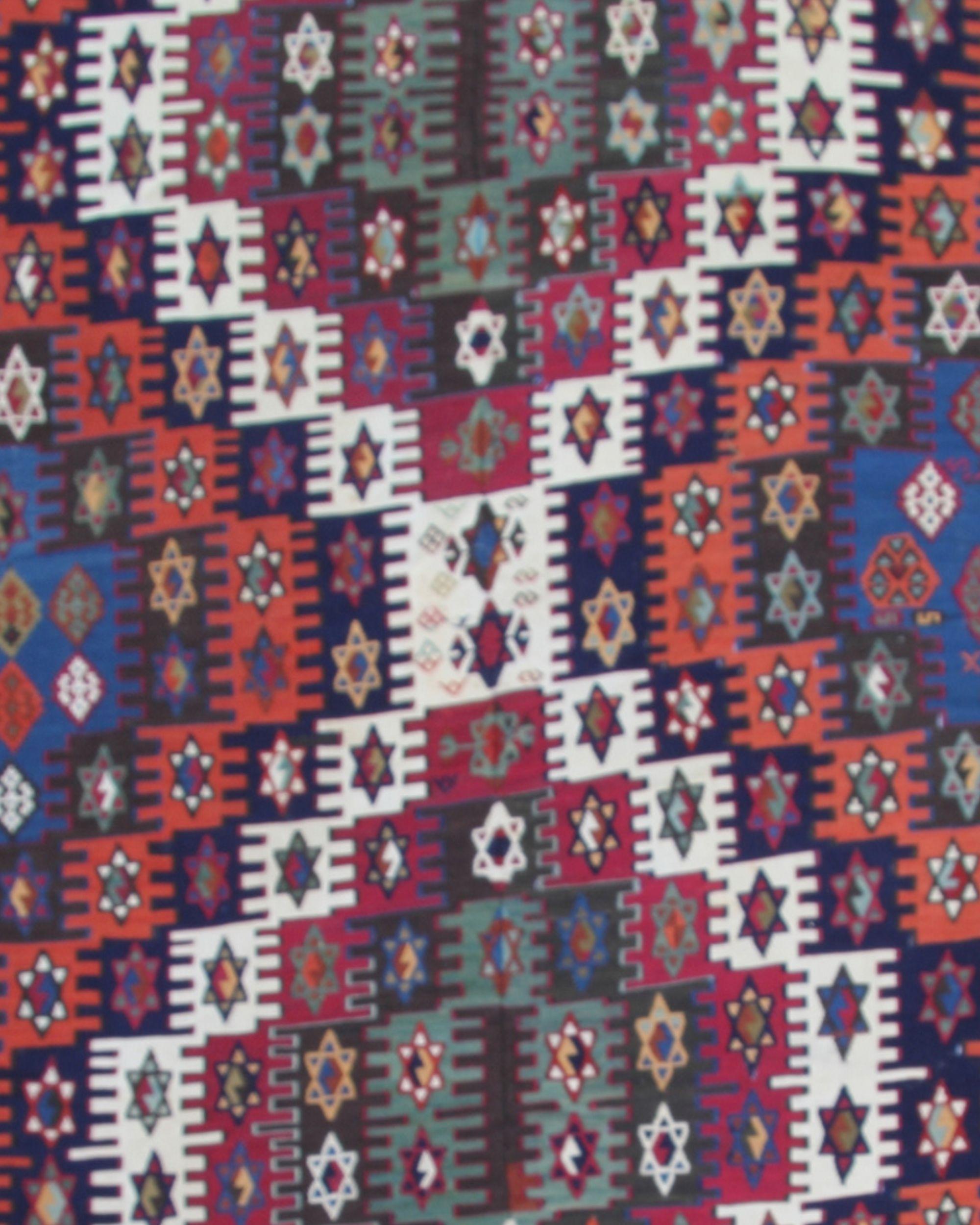 Turco Konya Kilim Runner Rug 1930, Tribale Geometrico in lana a trama piatta 350x170cm in vendita