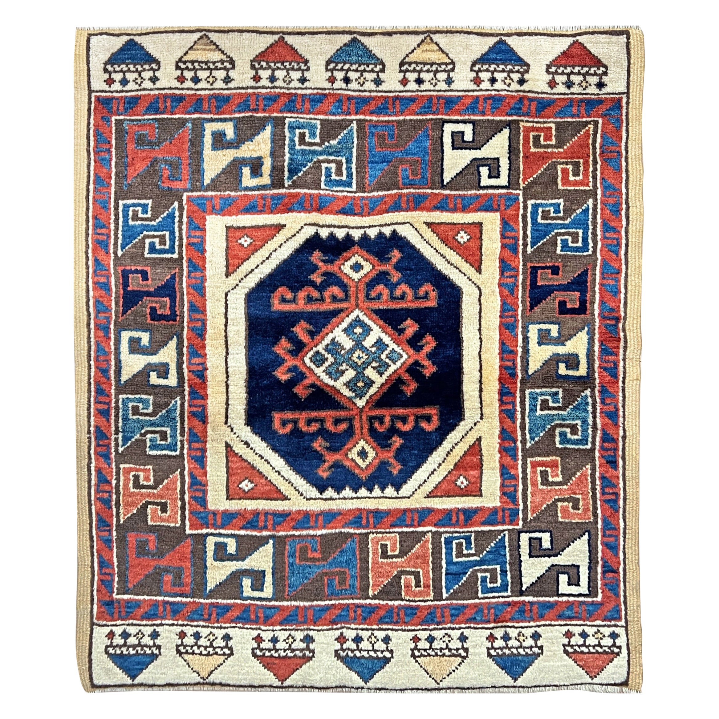 Mini tappeto turco Konya - Tappeto di lana fatto a mano - Tappeto quadrato 3x3 per spargimenti e accenti