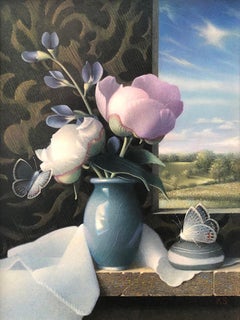 Peony Bud, Vase, and Landscape