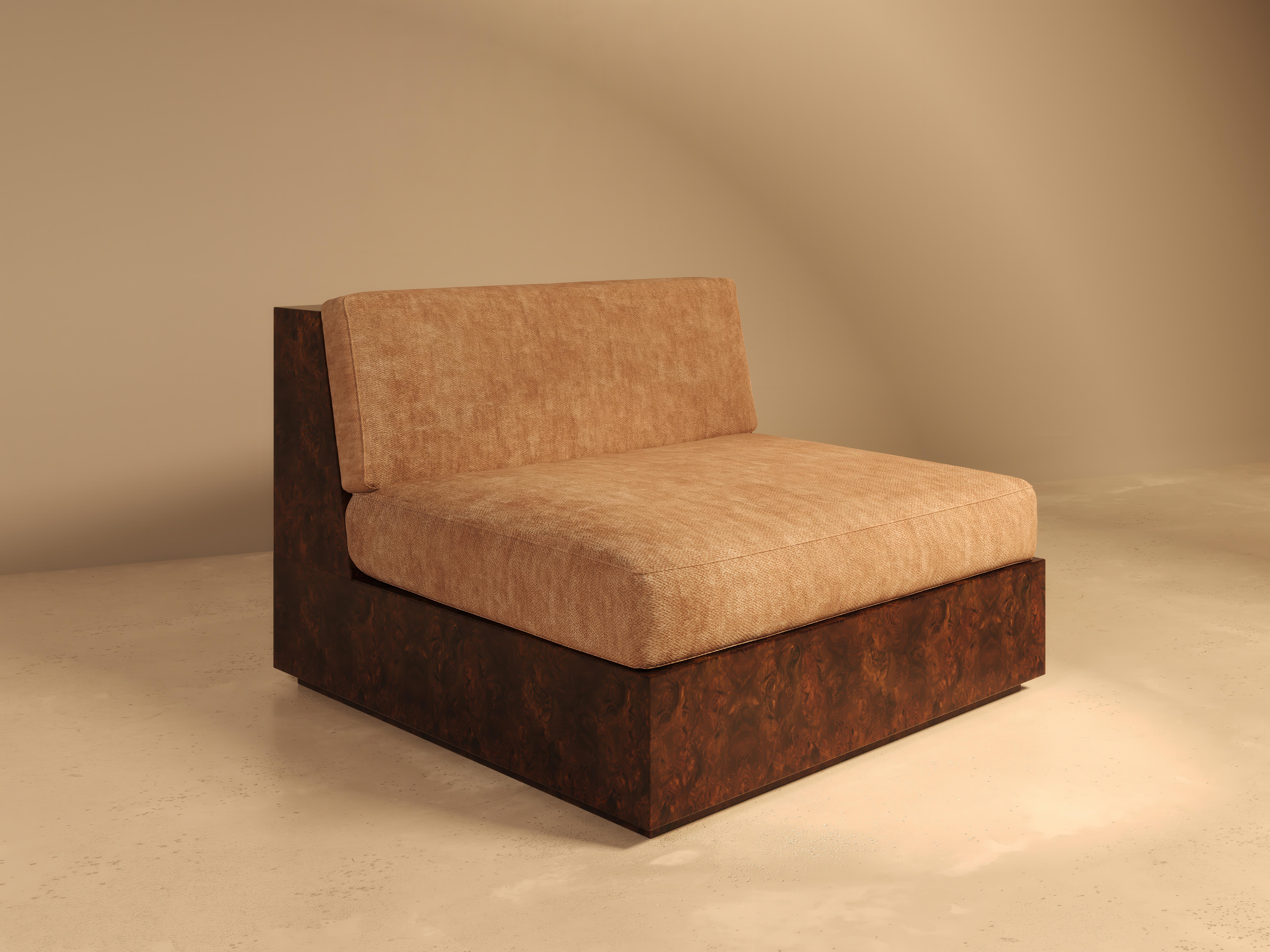 Koohdasht I Modular Sofa – Glossy Burl Wood with Upholstered in DEDAR In New Condition For Sale In London, GB