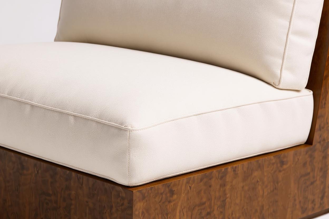 Hand-Carved Koohdasht I Modular Sofa – Sculptural Walnut Base with Upholstered Cube in Dedar For Sale