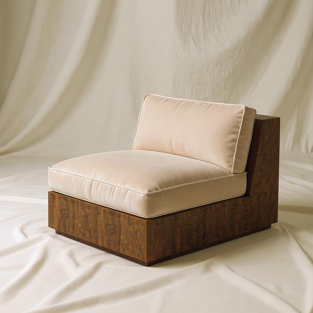 Contemporary Koohdasht I Modular Sofa – Sculptural Walnut Base with Upholstered Cube in Dedar For Sale