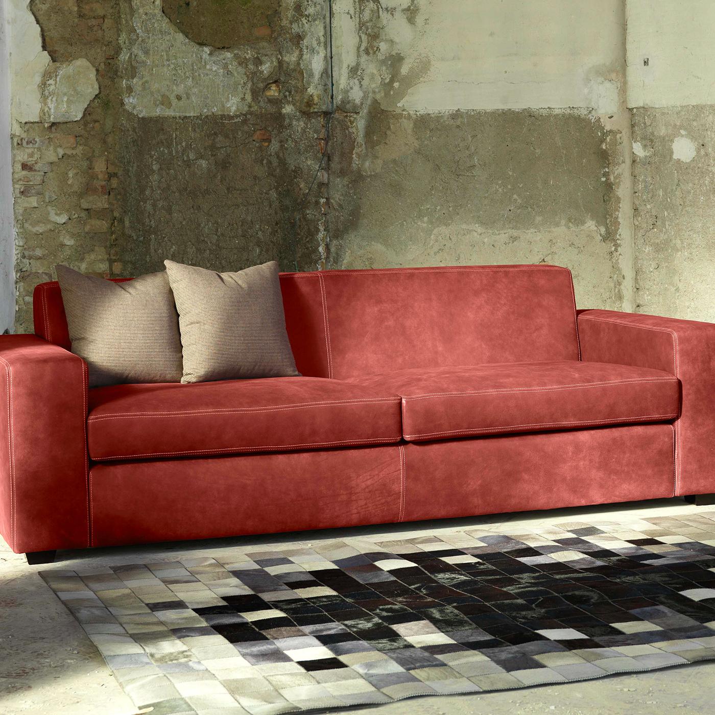 brick velvet sofa