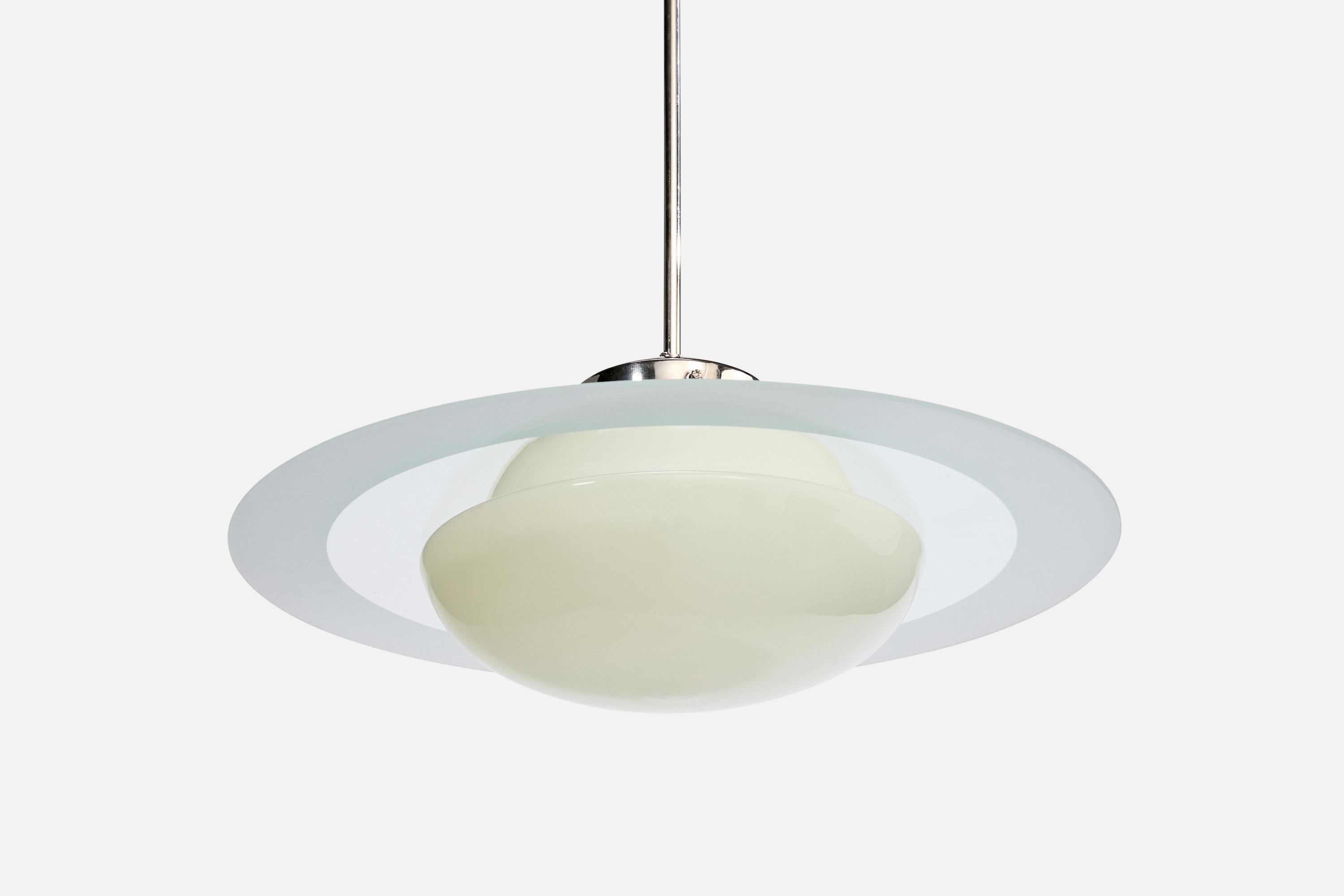 Kooperativa Förbundet, Lampada a sospensione, vetro, nichel, Svezia, anni '40 In condizioni buone in vendita a High Point, NC